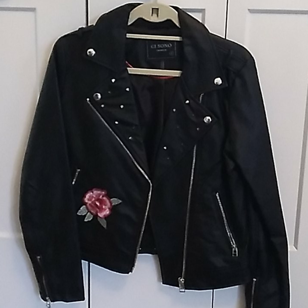 Womens faux leather jacket with studs/applique